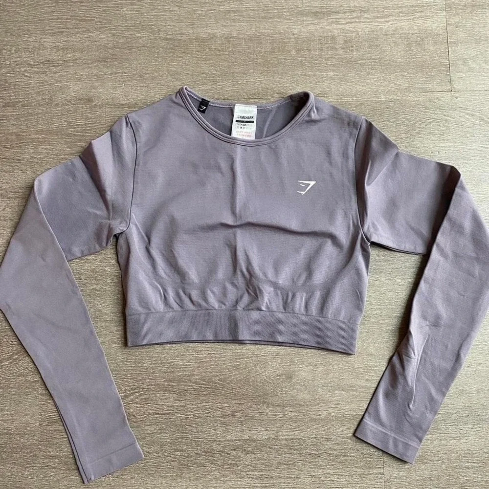 Gymshark Everyday Seamless Purple Long Sleeve Crop Top Women's Size Small Gym - Picture 5 of 7